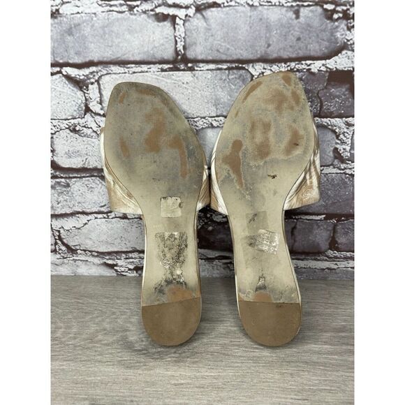 Saks Fifth Avenue White Tan Patent Leather Slides Open Toe Flats Sandals Women 9 - Picture 9 of 16